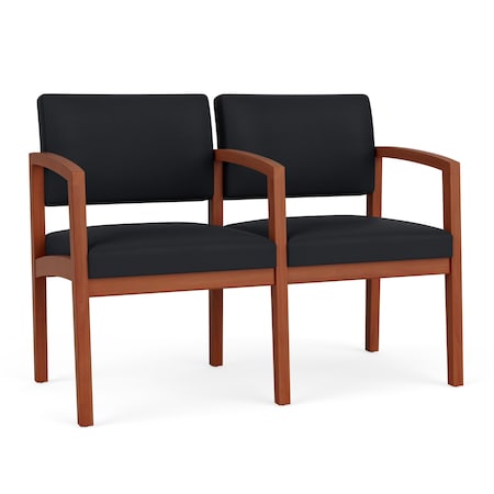 Lenox Wood 2 Seat Tandem Seating Wood Frame, Cherry, MD Black Upholstery